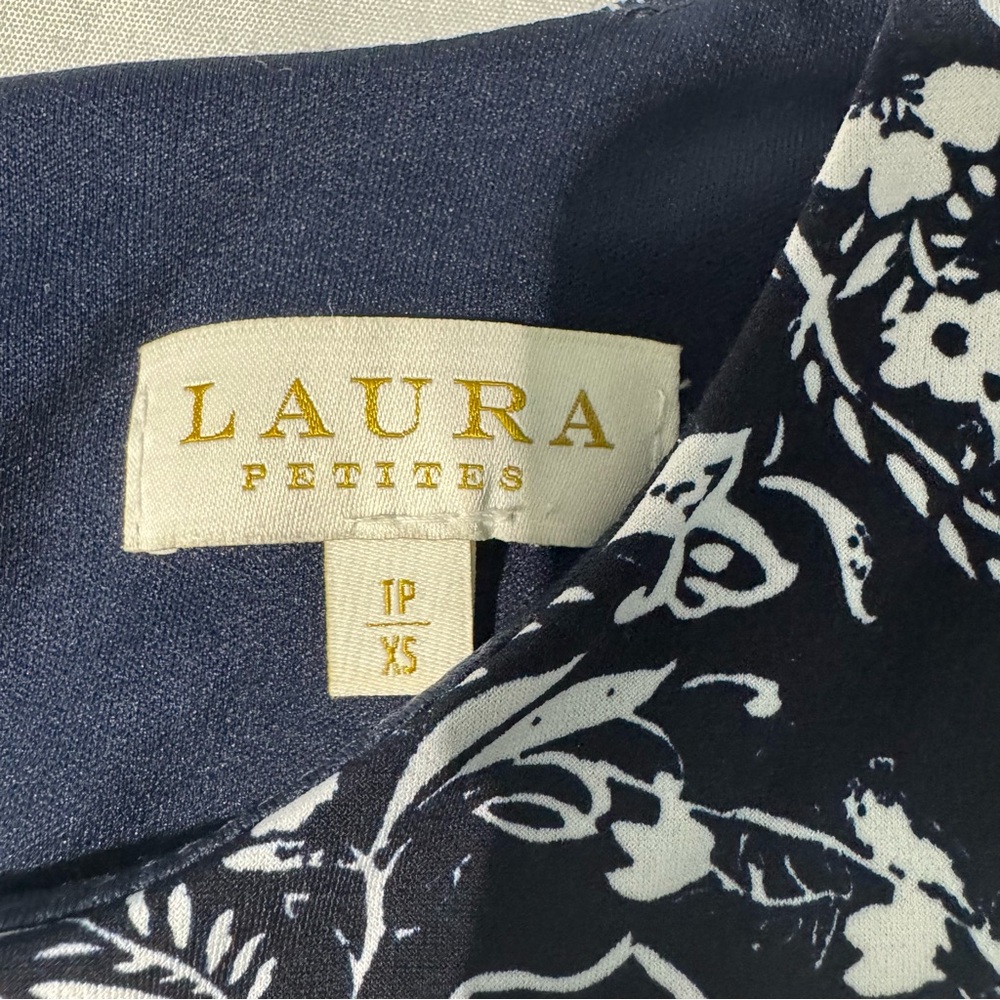 Laura Petites Navy & White Paisley Shift Dress | Size XS (Petite) Mini - Picture 3 of 11